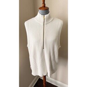 Talbots Women's Size XL Cream Mock Neck Ribbed Half-Zip Sweater Vest